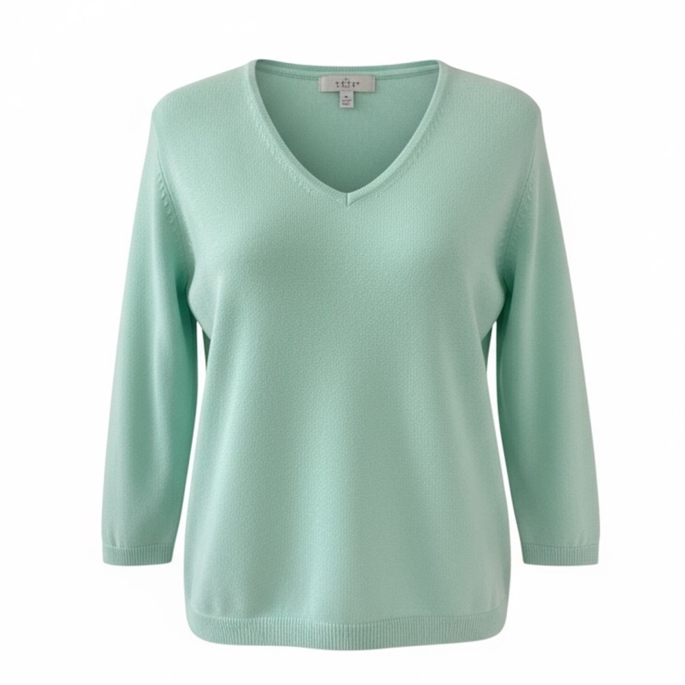 EP Pro Light Mint Green V-Neck 3/4 Sleeve Knit Sweater Size Small